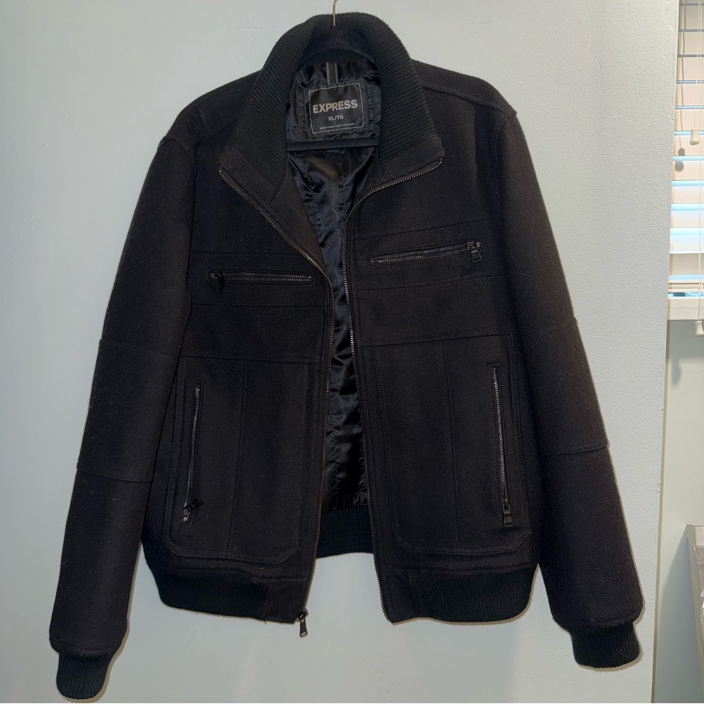 Express Men’s Wool Black Bomber Jacket Coat Size XL